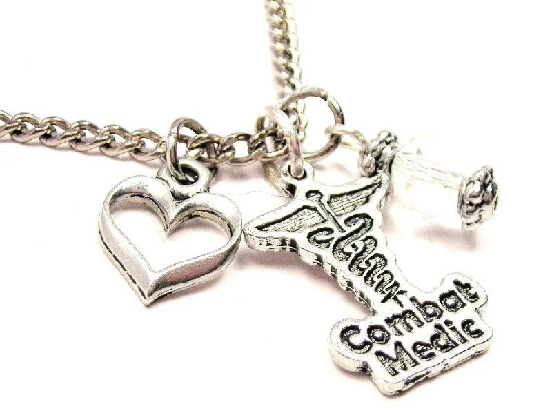 Statement Necklace for Wedding-Combat Medic Necklace with Small Heart