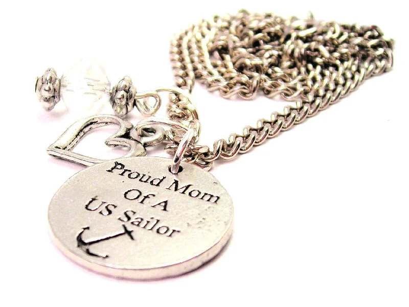 Women’s Engagement Necklace-Proud Mom Of A Us Sailor Necklace with Small Heart