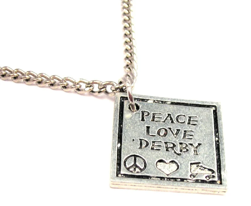 Long Pendant Necklace-Peace Love Derby Single Charm Necklace