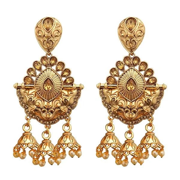 Oval Shape Earrings-Kriaa Brown Austrian Stone Gold Plated Dangler Earrings - 1310554