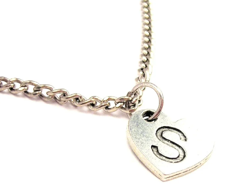 Personalized Pearl Necklace-Heart Shaped Initial S Single Charm Necklace