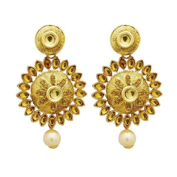 Contemporary Hoop Earrings-Jheel Kundan Stone Gold Plated Pearl Drop Dangler Earrings - 2900223A