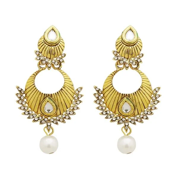 Spiral Earrings-Jheel Austrian Stone Kundan Pearl Drop Dangler Earrings - 2900202B