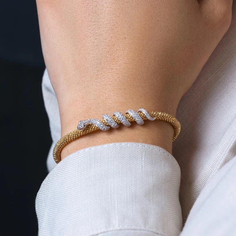 Classic Adjustable Bracelet-Silver 925 Gold Plated Snake Wrap Bracelet - ITB00185GP