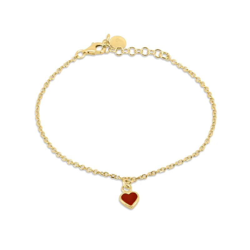 Vintage Silver Bangle-Gold Plated 925 Sterling Silver Rolo Link Red Enamel Heart Adjustable Bracelet - ITB00339-GP