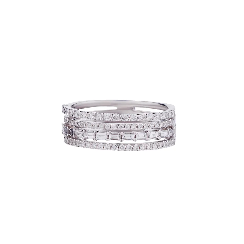 Trendy Stackable Rings-BAGUETTE & DIAMOND FOUR ROW BAND