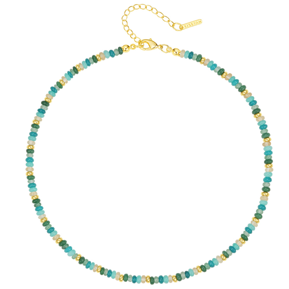 Classic Pearl Necklace-Boho Amazonite Bead Gemstone Necklace