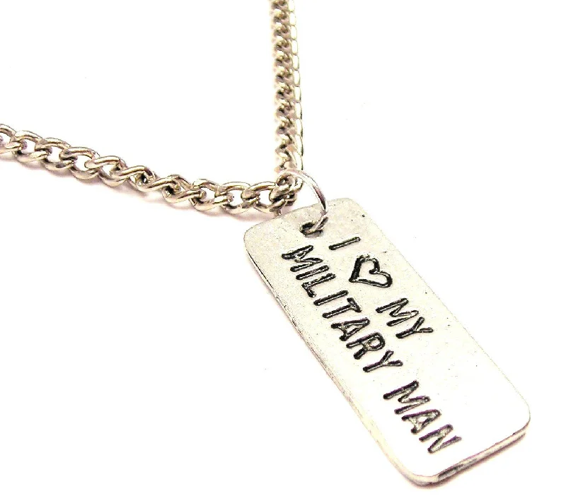 Layered Silver Necklace-I Love My Military Man Single Charm Necklace