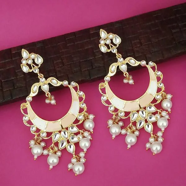 Wedding Earrings for Bride-Kriaa Gold Plated Kundan Dangler Earrings - 1316330F