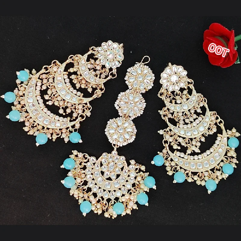 Silver Jewelry Earrings-Lucentarts Gold Plated Kundan Stone & Beads Earrings