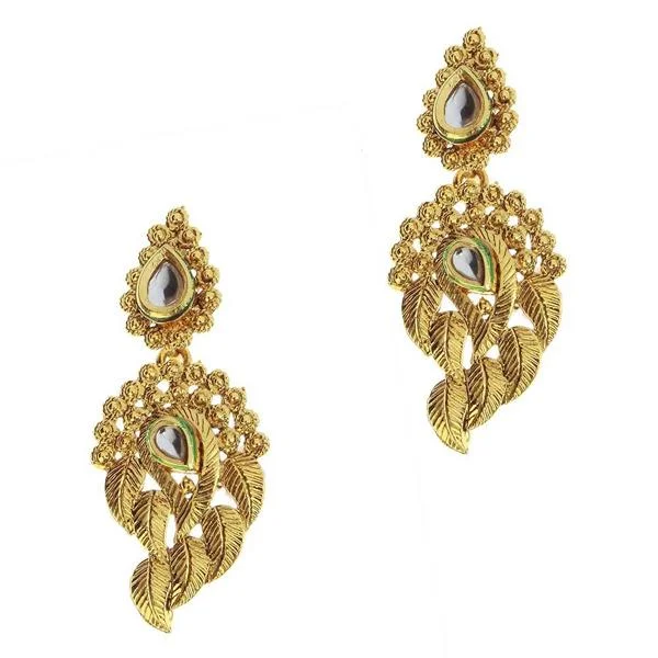 Abstract Drop Earrings-Kriaa Kundan Gold Plated Zinc Alloy Danglers earring - 1307221