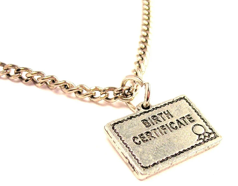 Simple Silver Pendant Necklace-Birth Certificate Single Charm Necklace