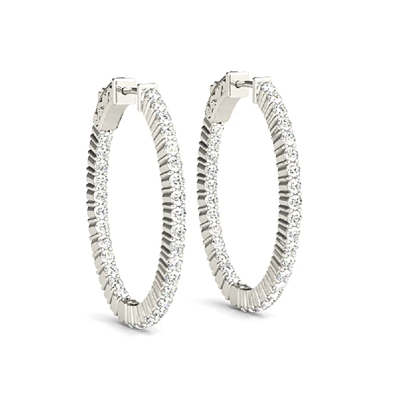 Bohemian Earrings-Classic Inside-Out 2.00 ctw Diamond Hoop Earrings Shared Prong