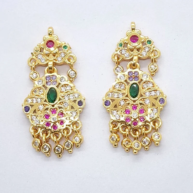 Layered Gold Earrings-Raiyaraj Gold Plated American Diamond Micro Plating Pack of 3 Dangler Designer Earrings