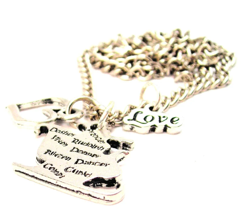 Bridal Necklace Set-Santa's Sleigh With Reindeer Names Little Love Necklace