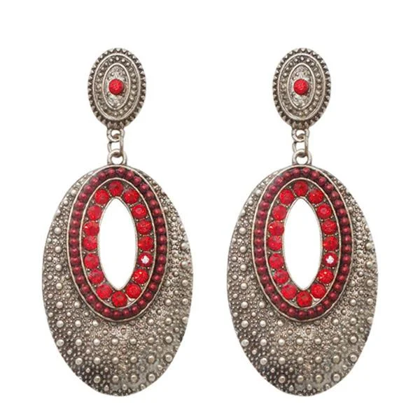 Colorful Hoop Earrings-The99Jewel Austrian Stone Silver Plated Oval Dangler Earring - 1308102B