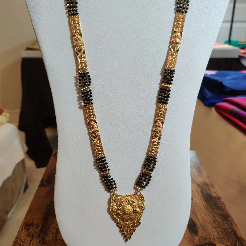 Heart Shaped Necklace-Attractive Black Beaded Long Chain Gold Plated with Beautiful Pendant