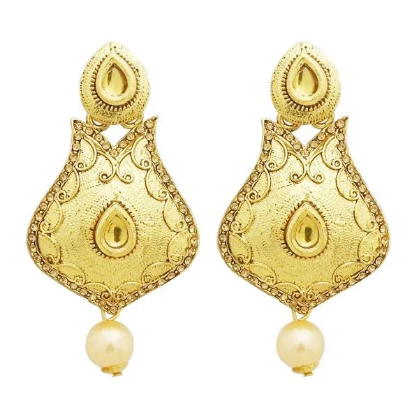 Fashion Statement Earrings-Jheel Austrian Stone Gold Plated Pearl Drop Dangler Earrings - 2900246A