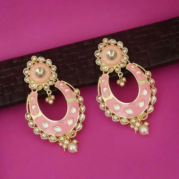 Black Diamond Earrings-Kriaa Pink Meenakari Kundan Gold Plated Dangler Earrings - 1316327H