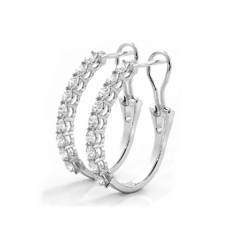 Chunky Earrings-1.0 ct. Round Diamond Hoop Earrings With Omega Backing