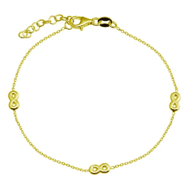 Chunky Silver Bracelet-Gold Plated 925 Sterling Silver SIngle Strand Bracelet with 3 Infinity Element - VGB22GP