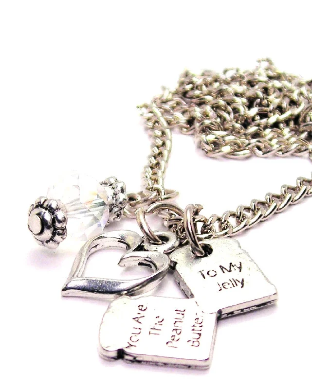 Sterling Silver Necklace-You Are The Peanut Butter To My Jelly Necklace with Small Heart