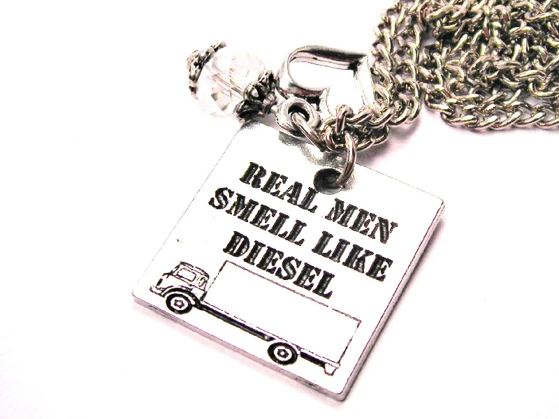 Trendy Long Necklace-Real Men Smell Like Diesel Necklace with Small Heart