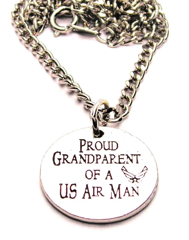 Sterling Silver Pendant Necklace-Proud Grandparent Of A Us Air Man Single Charm Necklace