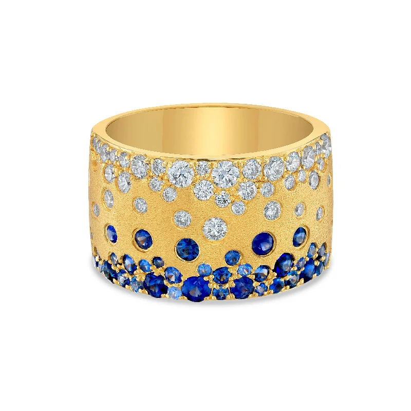 Gold Birthstone Ring-18k yellow gold  12.3mm diamond and sapphire band