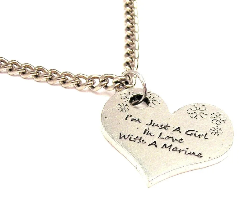 Customizable Gold Necklace-I'm Just A Girl In Love With A Marine Single Charm Necklace