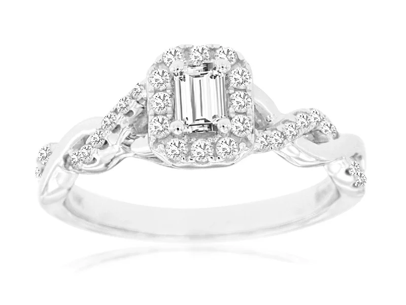 Men’s Gold Wedding Band-Twisted Emerald Cut Diamond Ring