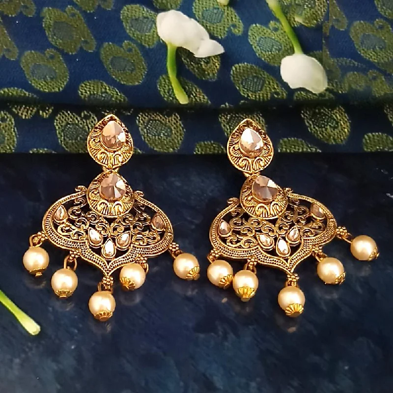 Long Dangle Earrings-JD Arts Antique Gold Plated Brown Kundan Dangler Earrings - 1317625A