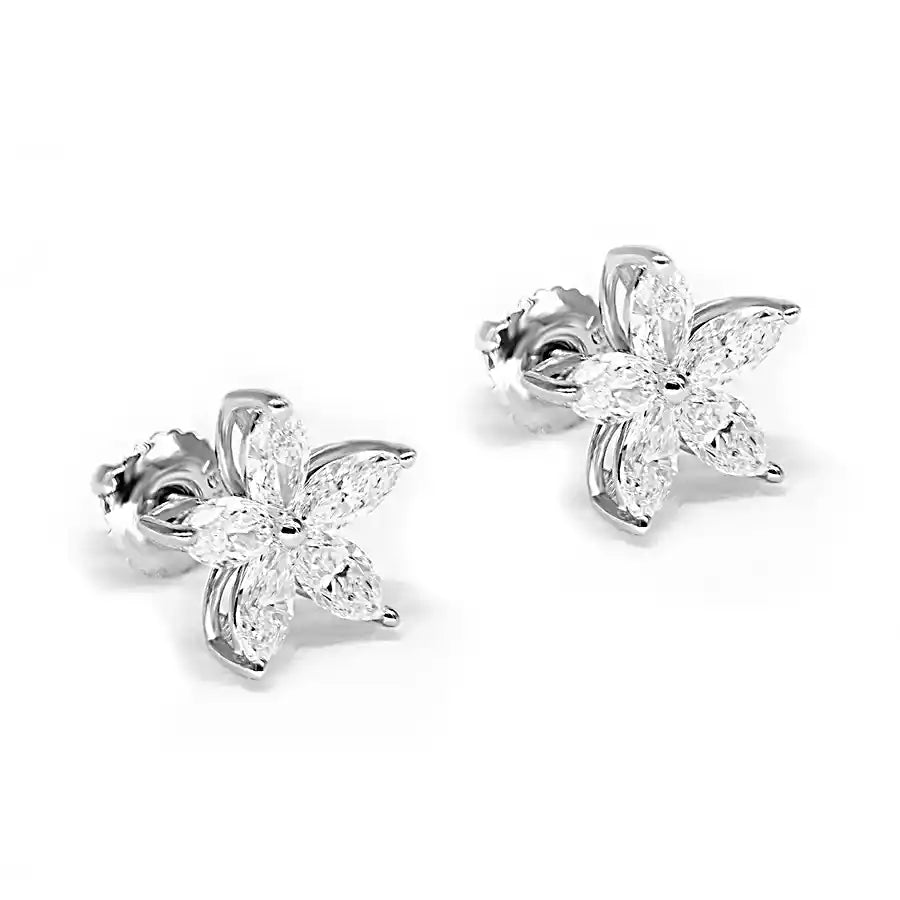 Fashionable Drop Earrings-1.50 ctw Marquise Cut Diamond Flower Earrings