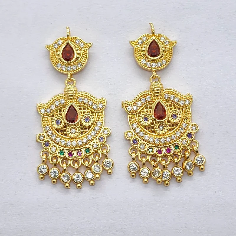 Multi-Layer Earrings-Raiyaraj Gold Plated American Diamond Micro Plating Pack of 3 Dangler Designer Earrings