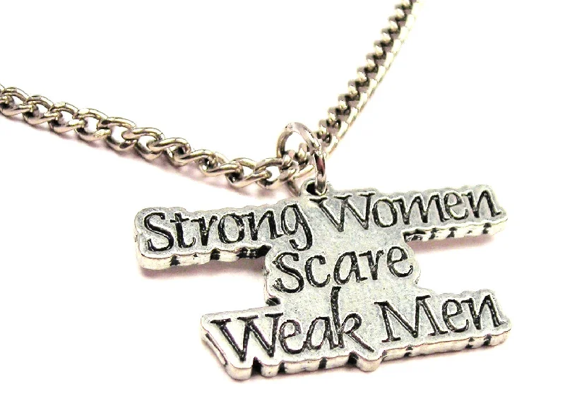 Crystal Pendant Chain Necklace-Strong Women Scare Weak Men Single Charm Necklace