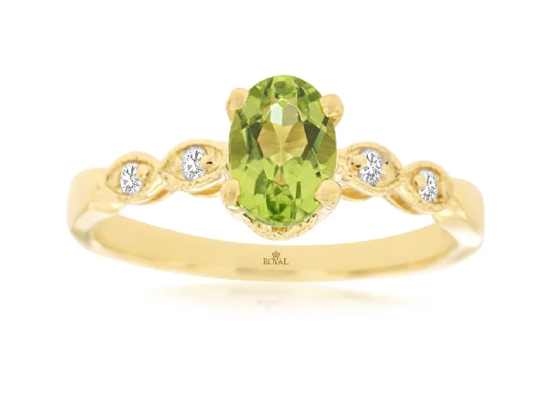 Adjustable Silver Ring-14k yellow gold peridot and diamond ring