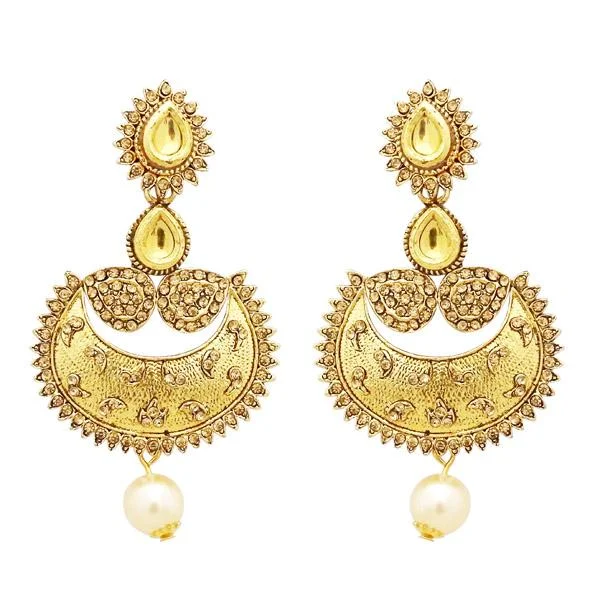 Chunky Hoop Earrings-Jheel Austrian Stone Gold Plated Pearl Drop Dangler Earrings - 2900206A