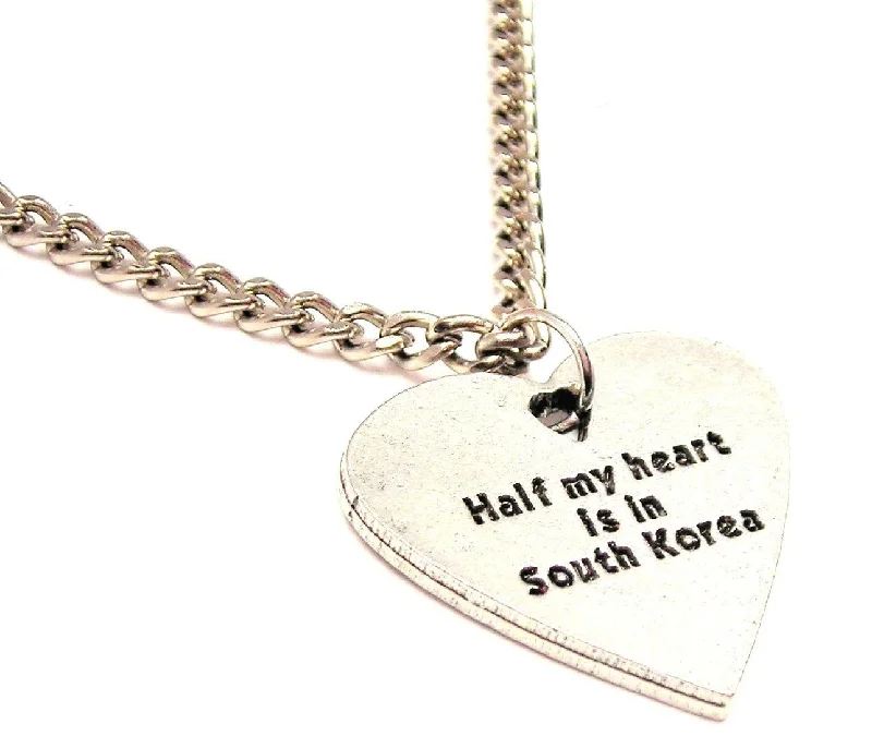 Rose Gold Necklace for Women-Half My Heart Is In South Korea Single Charm Necklace