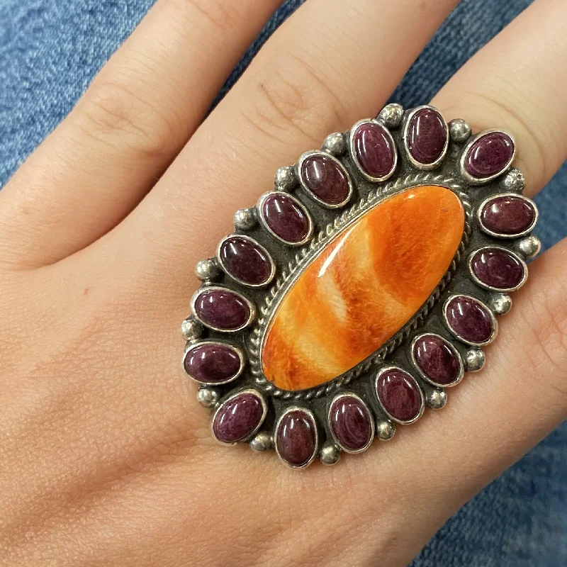 Sterling Silver Ring for Women-Purple Spiny Oyster & Orange Spiny Oyster Ring