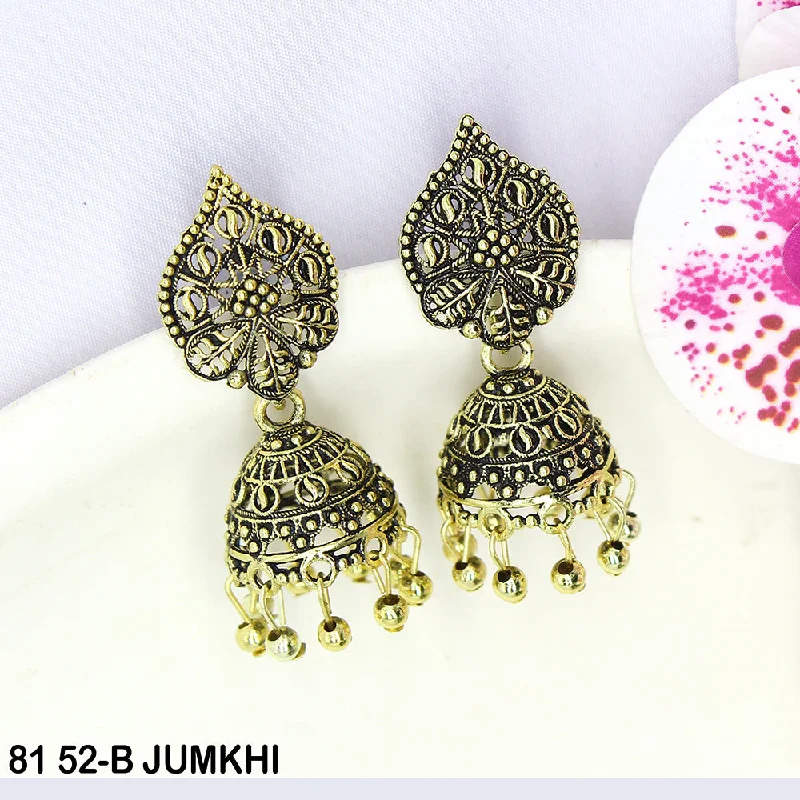 Minimalist Earrings-Mahavir Oxidised Gold Plated Jhumki Earrings