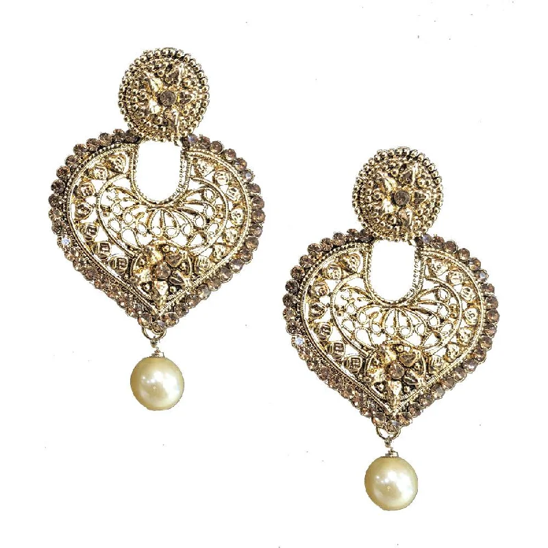 Butterfly Shape Earrings-Shreeji Brown Austrian Stone Gold Plated Dangler Earrings - SE_310