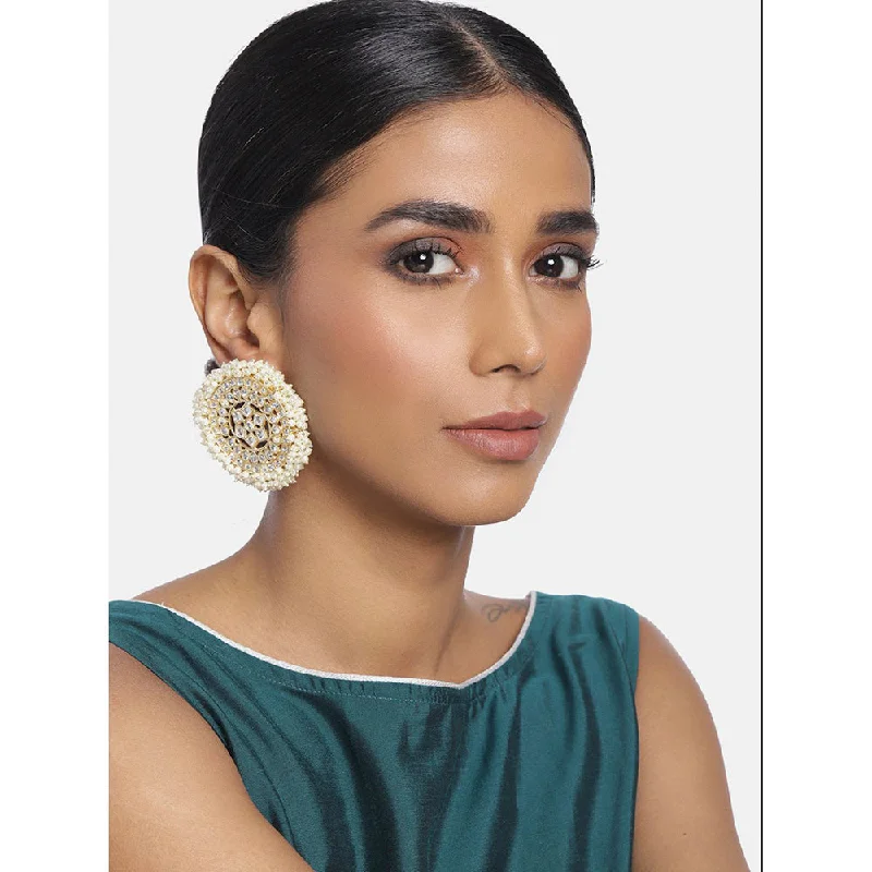 Retro Crystal Earrings-Etnico18k Gold Plated Kundan Pearl Stud Earrings for Women (E2940W)