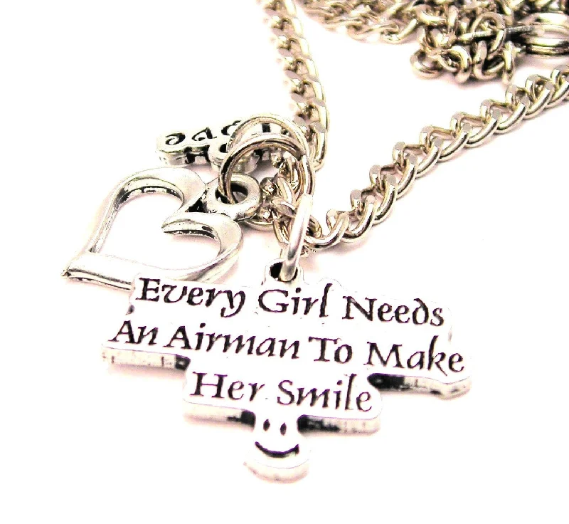 Engraved Name Necklace-Every Girl Needs An Air Man To Make Her Smile Little Love Necklace