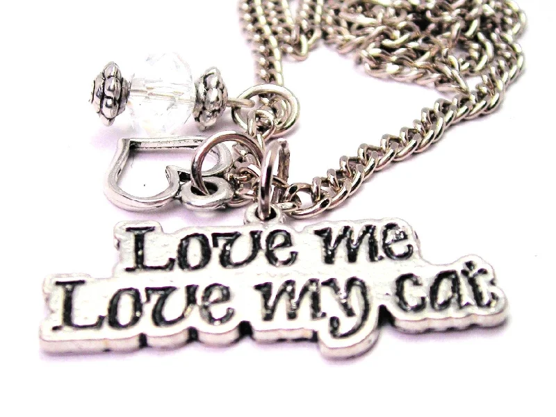 Customizable Gold Necklace-Love Me Love My Cat Heart And Crystal Necklace