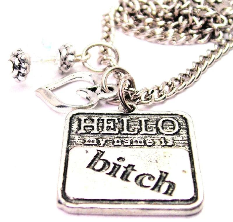 Lightweight Pendant Necklace-Hello My Name Is Bitch Necklace with Small Heart