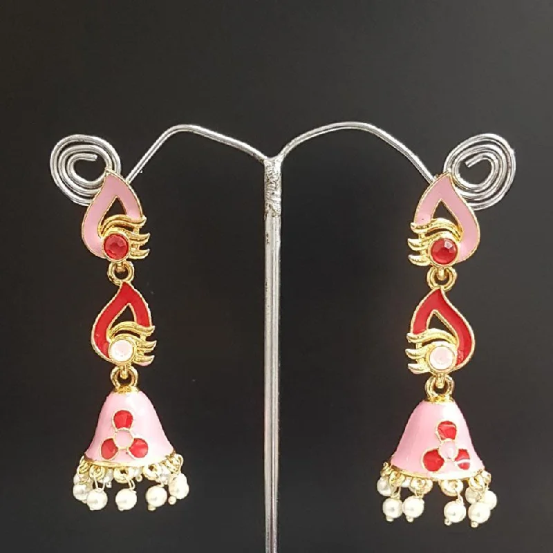 Gold Chain Earrings-Shreeji Gold Plated Meenakari Earrings