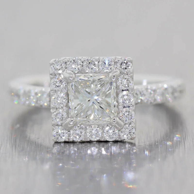 Classic Wedding Band Set-Princess Cut 1.02ct EGL Platinum Diamond Halo 1.82ctw Engagement Ring t1