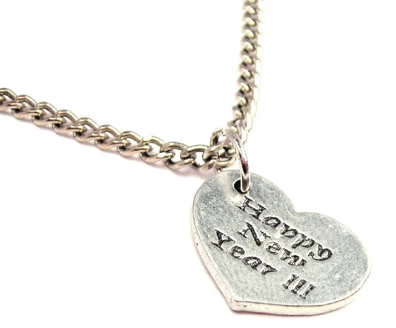 Casual Silver Necklace-Happy New Year Heart Single Charm Necklace