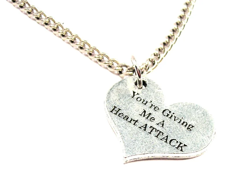 Designer Pearl Necklace-Single Charm You're Giving Me A Heart Attack Heart Single Charm Necklace