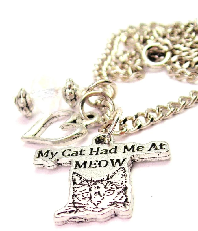 Natural Stone Necklace-My Cat Had Me At Meow Necklace with Small Heart